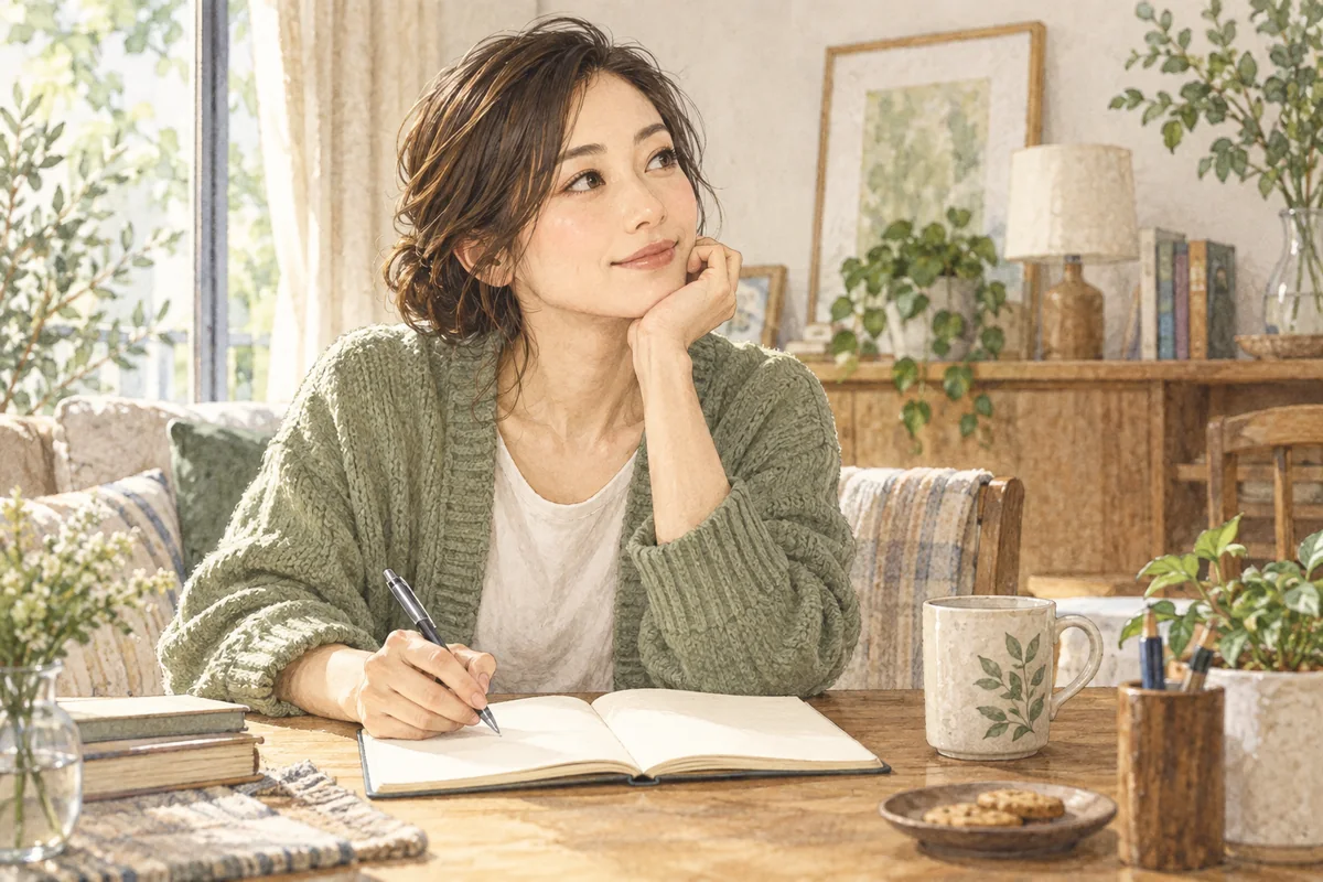気になることをノートに書いて整理する成人女性