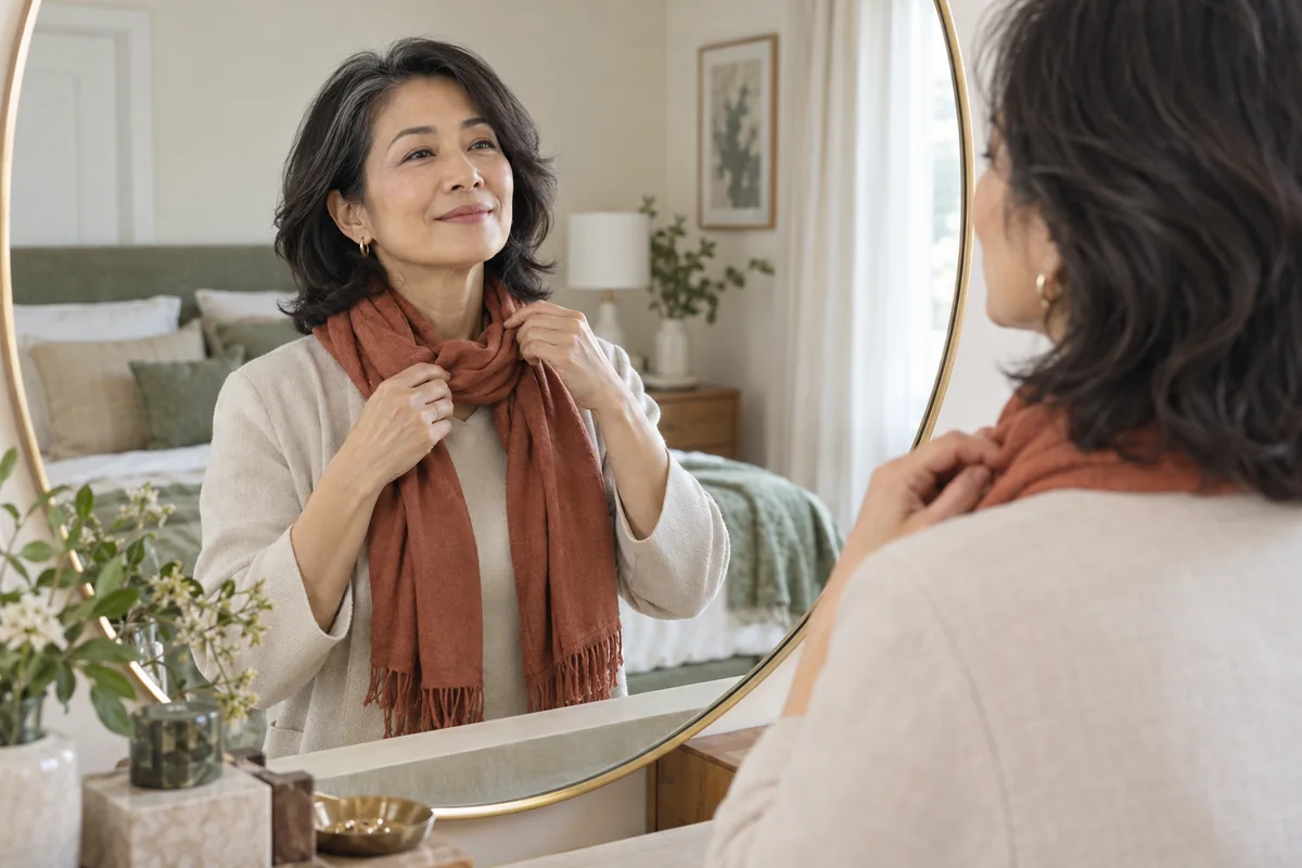 身だしなみを整え自信を持って外出する50代の女性