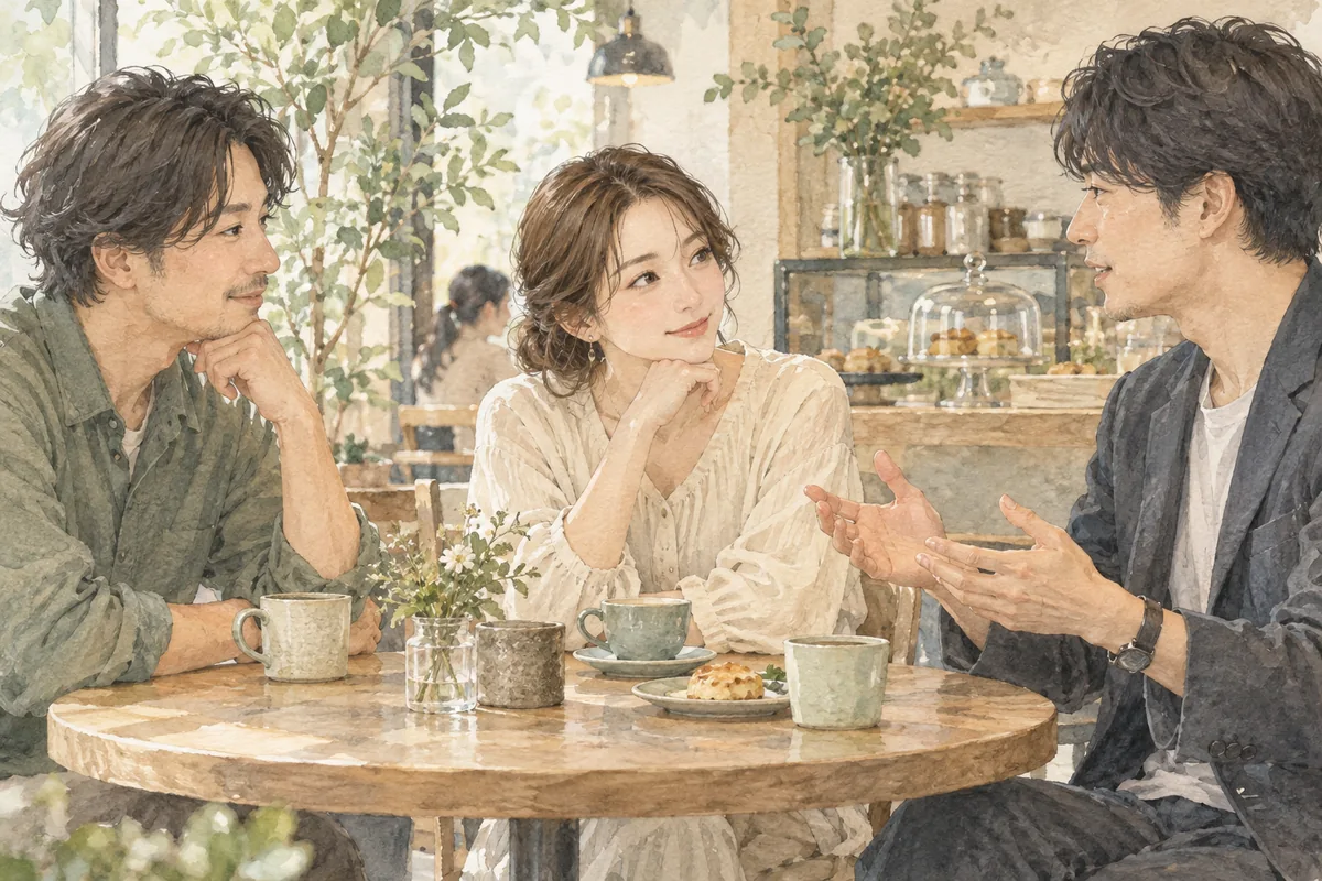 グループで会話をしながら相手を知る女性