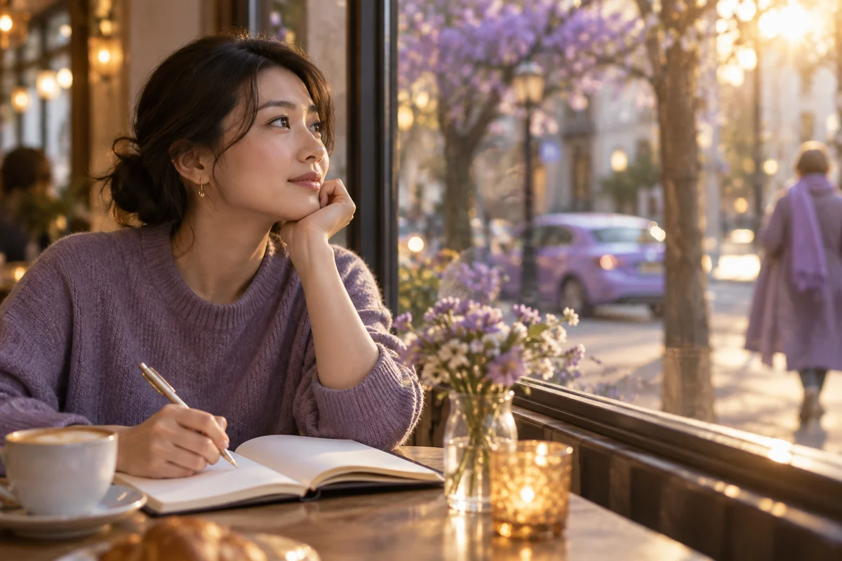 日常の偶然に気づきながらノートに向き合う女性