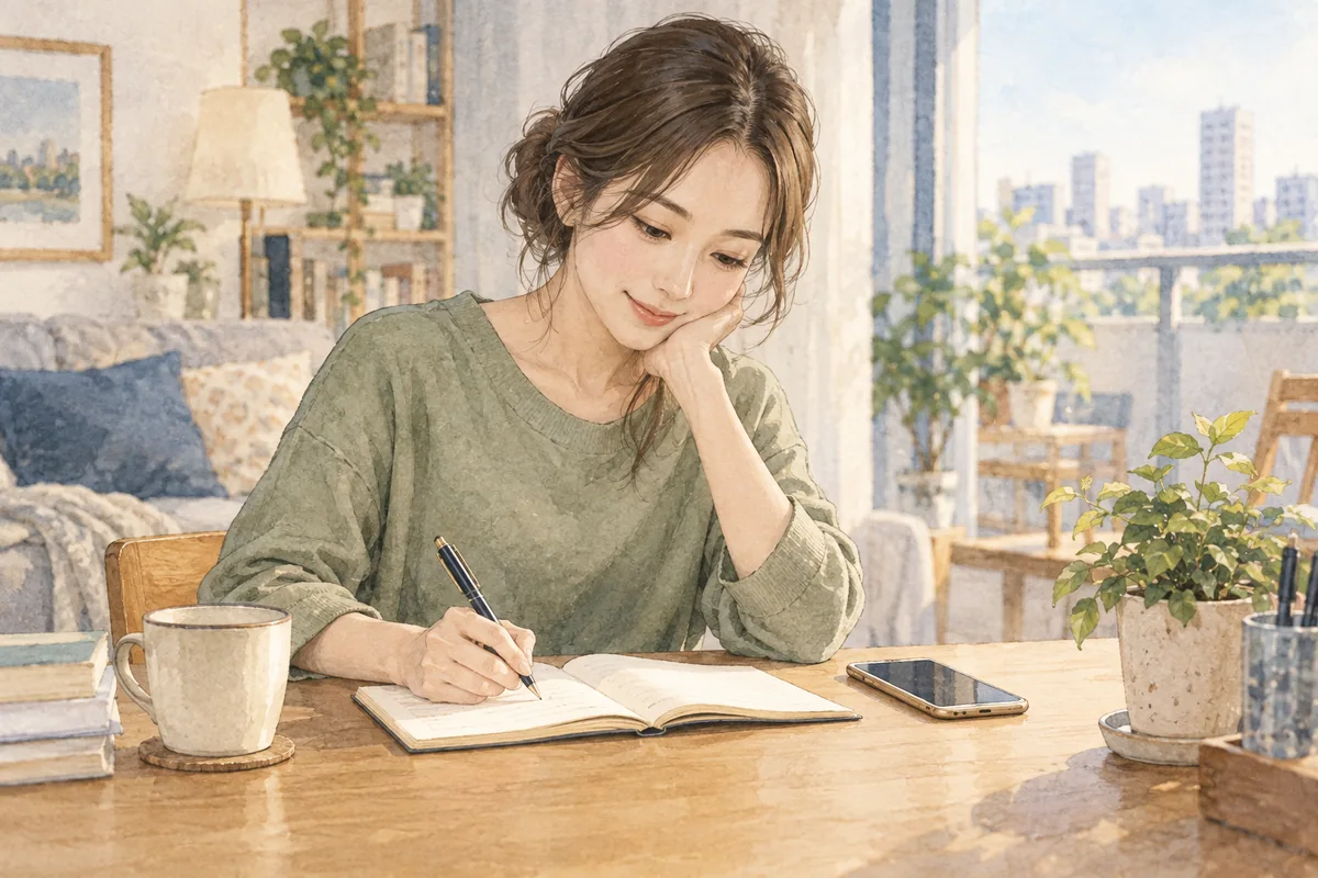 一度だけ伝える気持ちと改善案をノートに書く女性