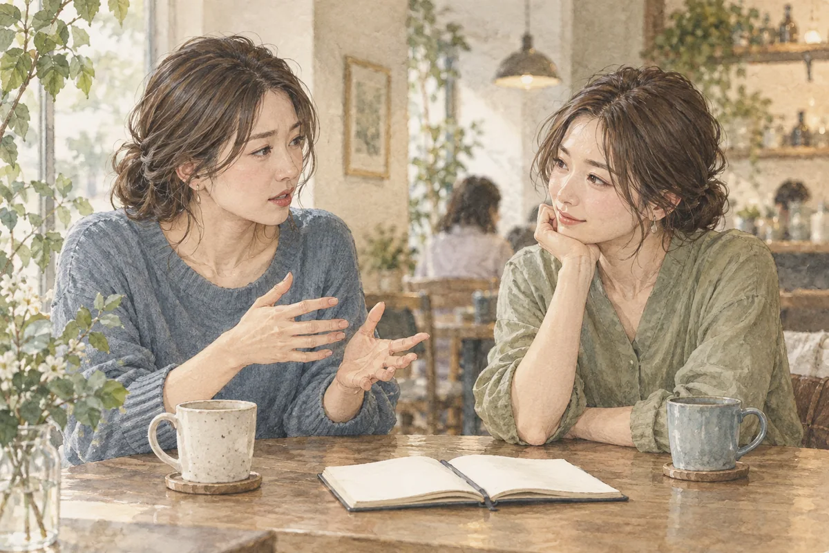 信頼できる友人に復縁の悩みを話す女性