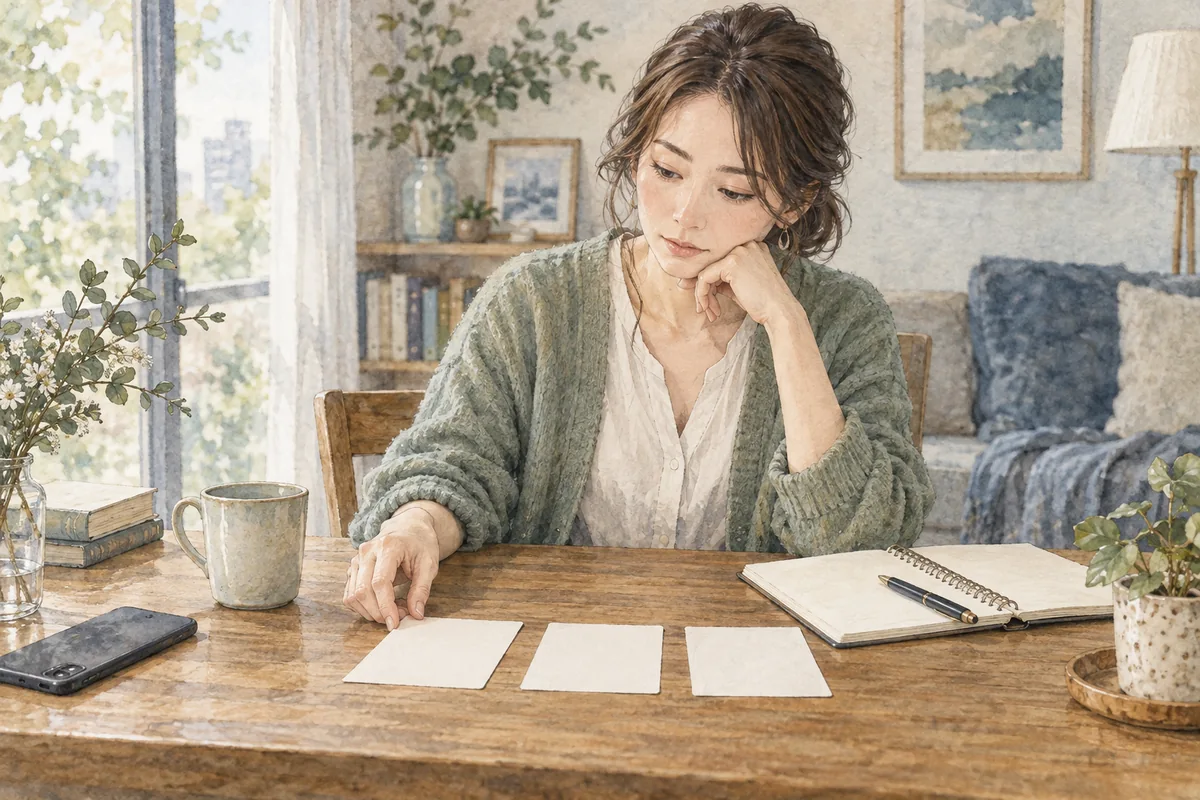 別れた原因と今の状況をノートに整理する女性
