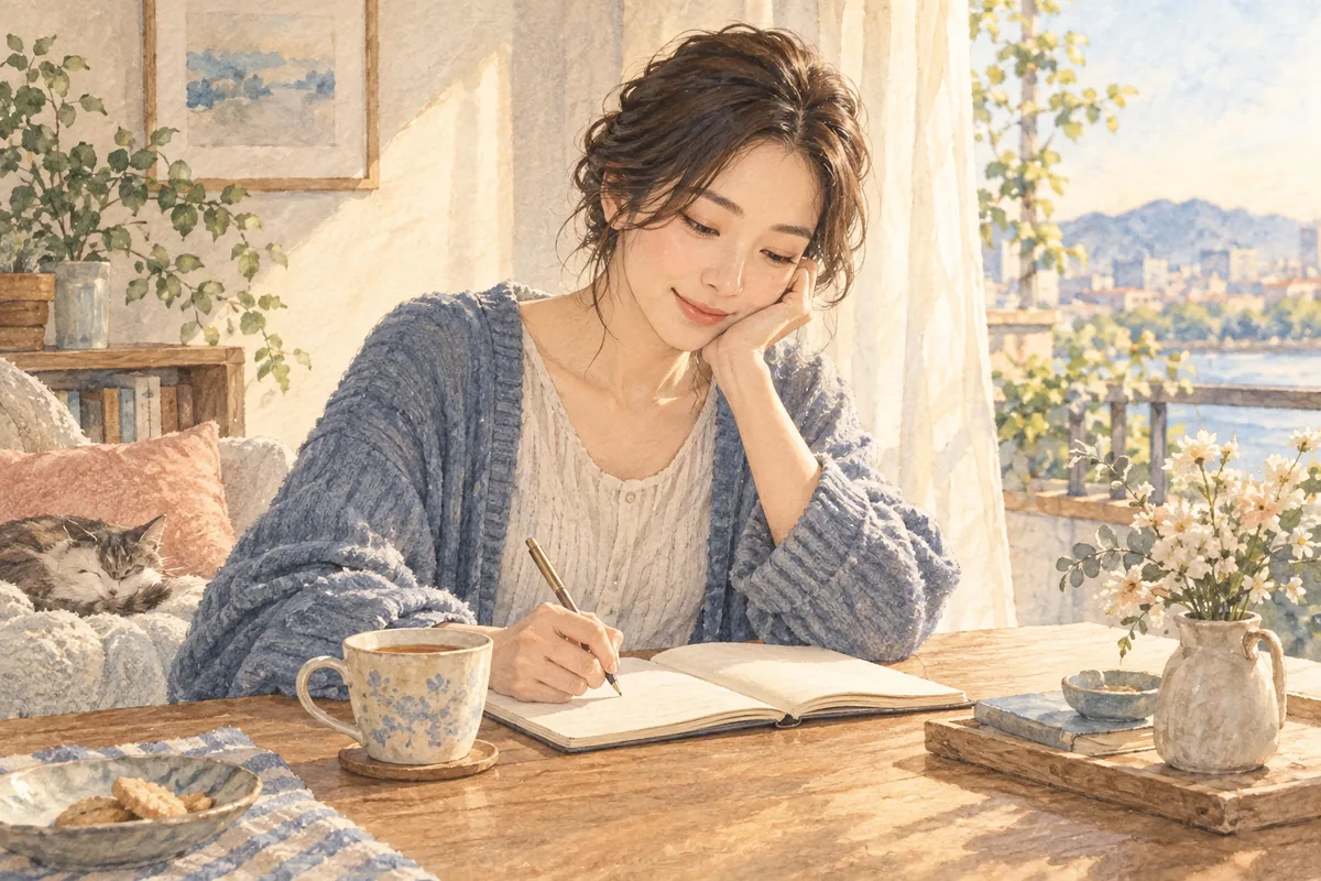 これから大切にしたい生活をノートに書く女性