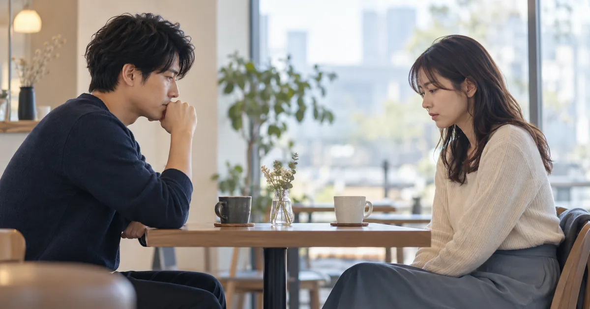 彼女から別れたいと言われカフェで話し合う男女