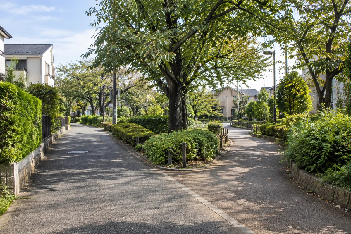 行き先を確認しながら歩く住宅街のイメージ写真