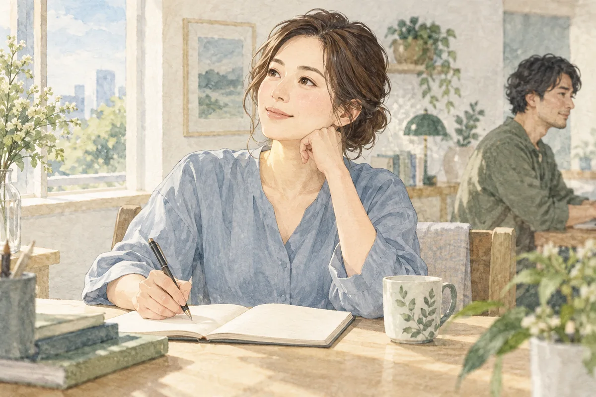 結婚後に望む暮らしをノートに書き出す女性