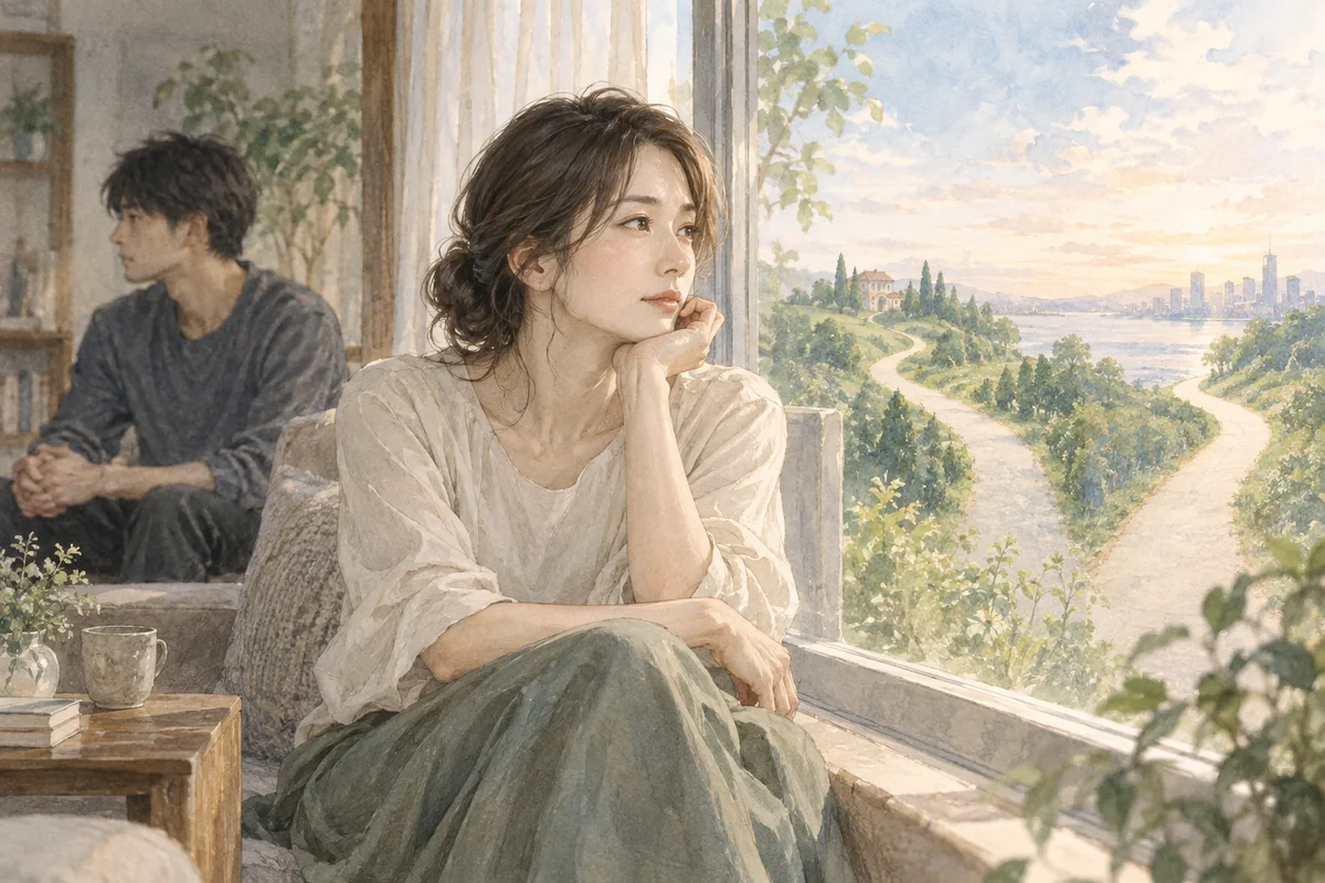 結婚への希望の違いを考える女性とパートナー