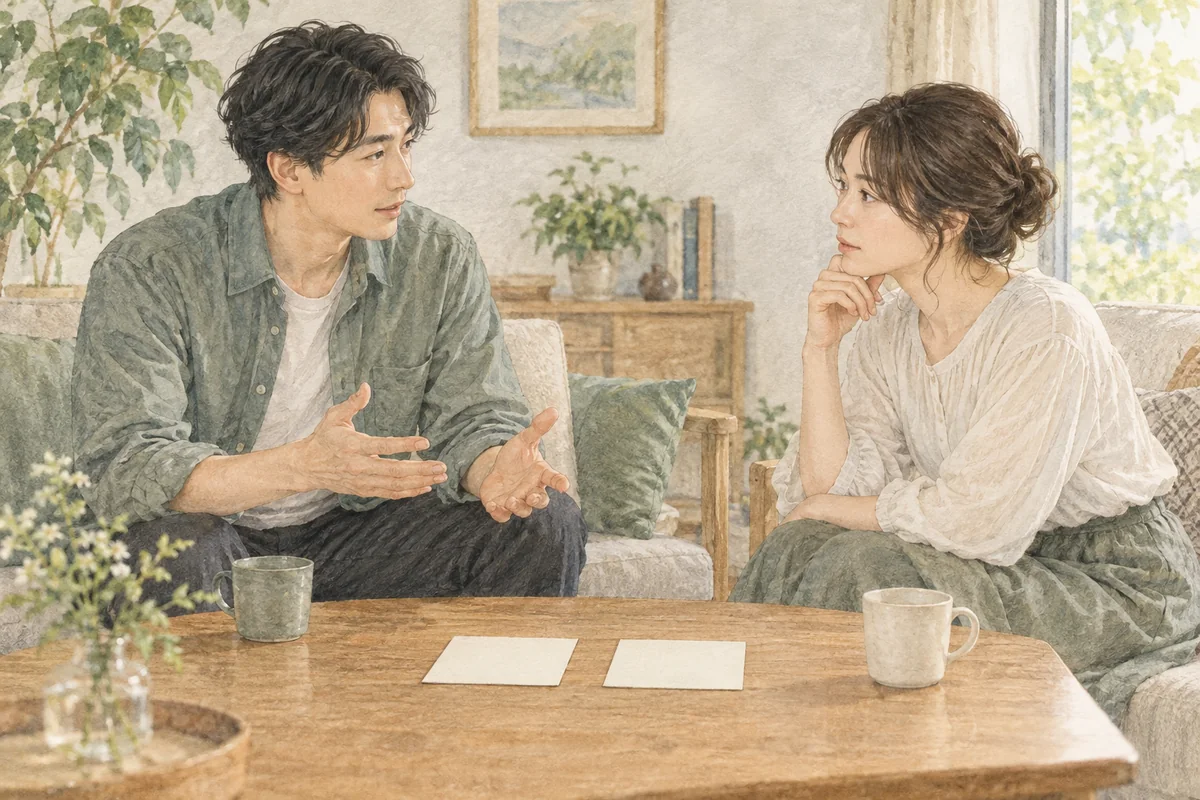 結婚について落ち着いて話し合う二人