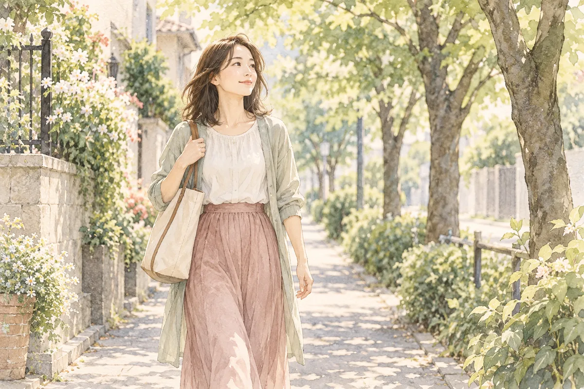 自分の希望を大切にしながら、明るい街路を歩く女性