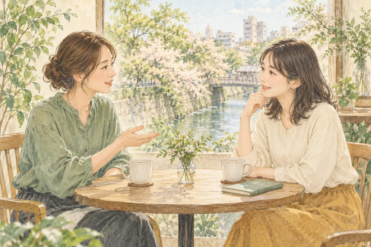 カフェで予約前の疑問を落ち着いて話し合う二人の女性