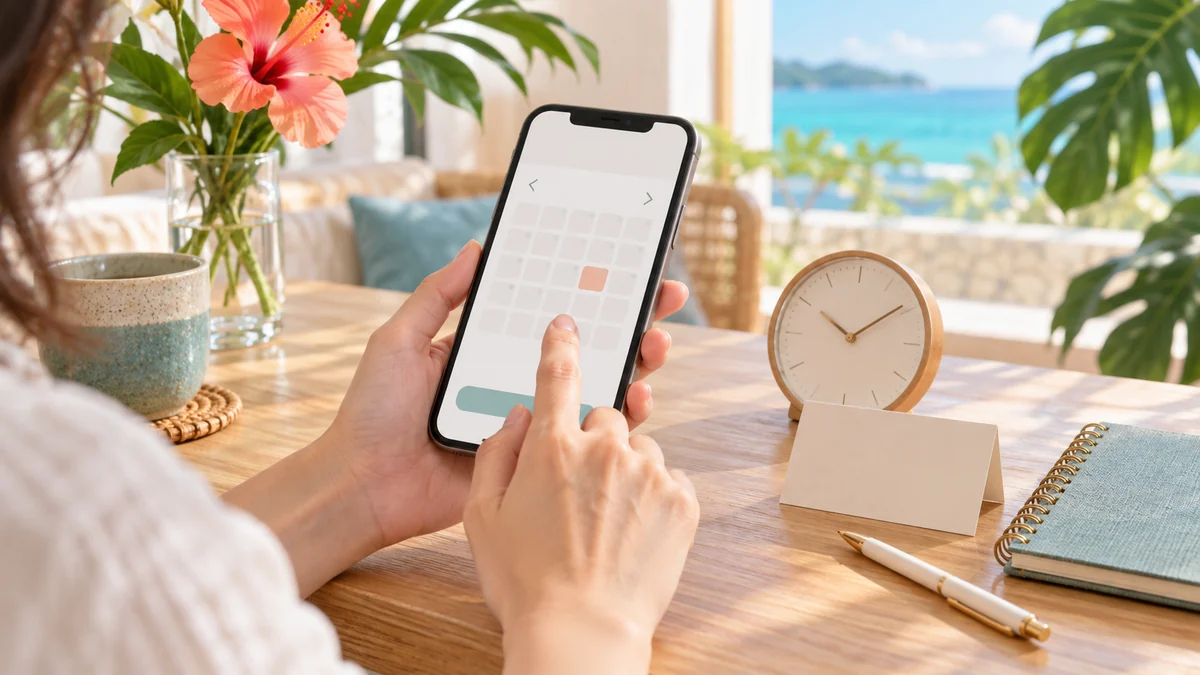 スマートフォンの予定表で占いの予約日時を確認する手元