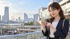 横浜の千里眼の口コミと占い師をスマートフォンで確認する女性