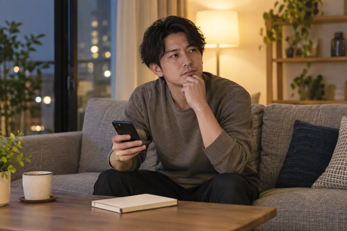 会う前のやり取りを考えている男性