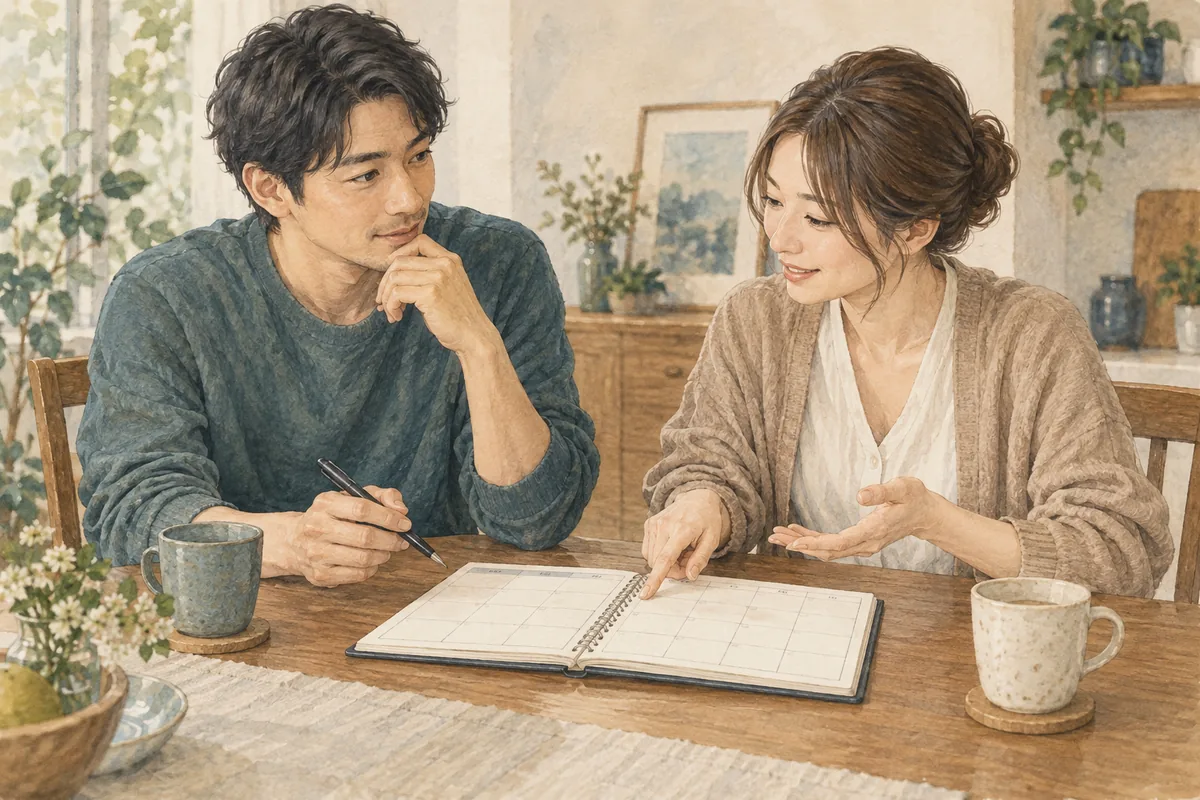 無理のない予定を一緒に考える恋人同士