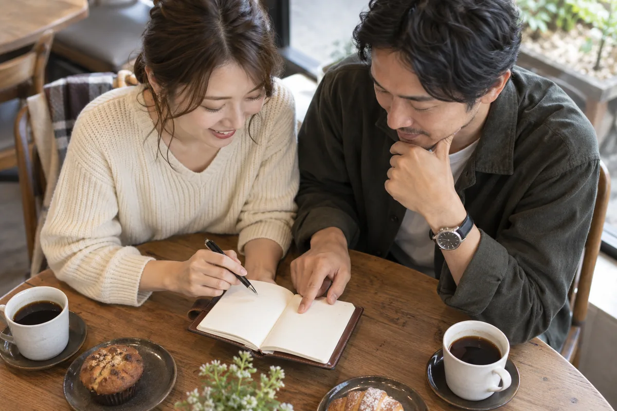 二人の都合に合う予定を一緒に考える男女