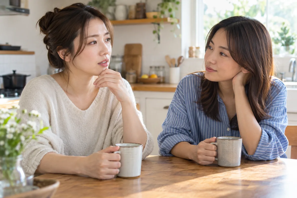 恋愛の迷いを友人に話す女性
