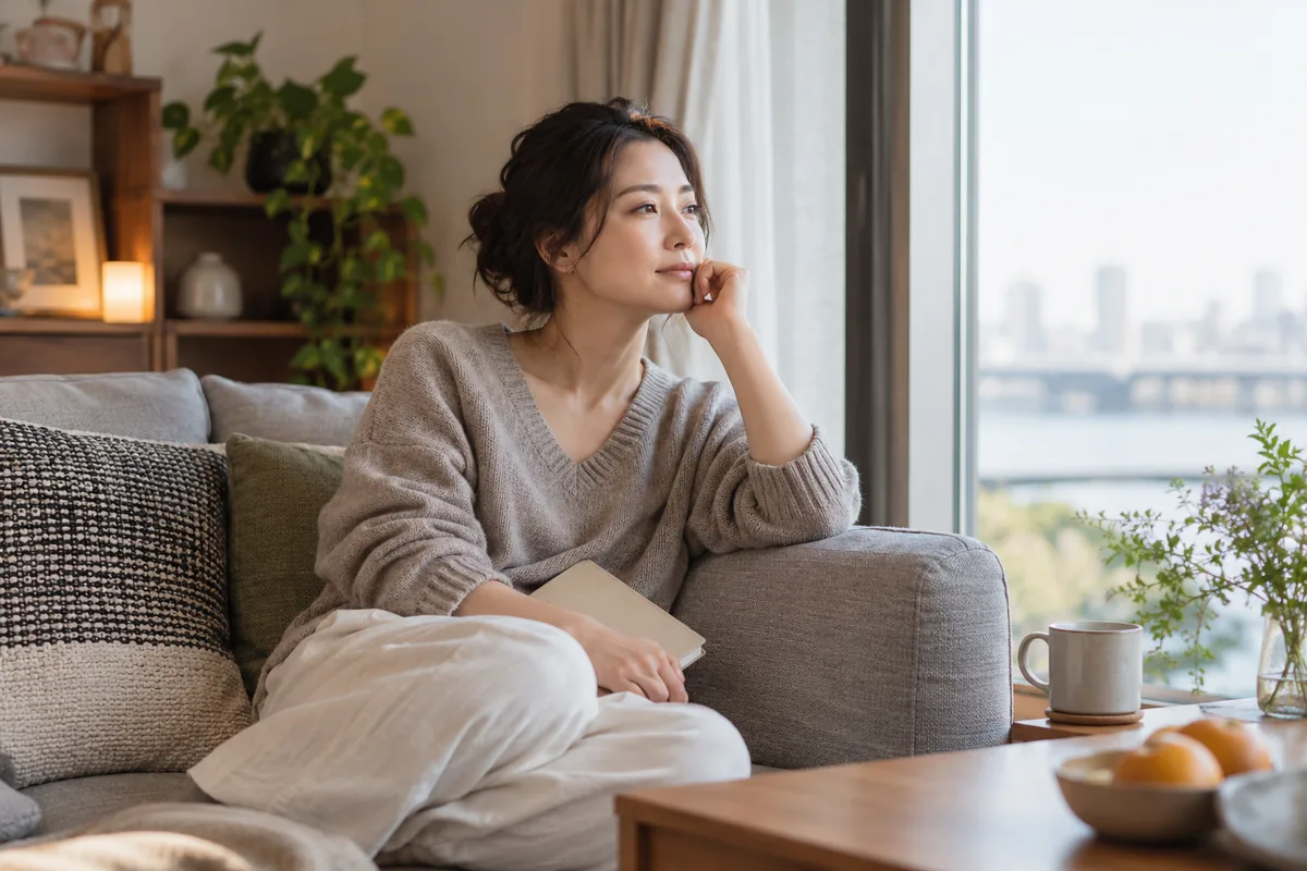 望む交際について考える女性