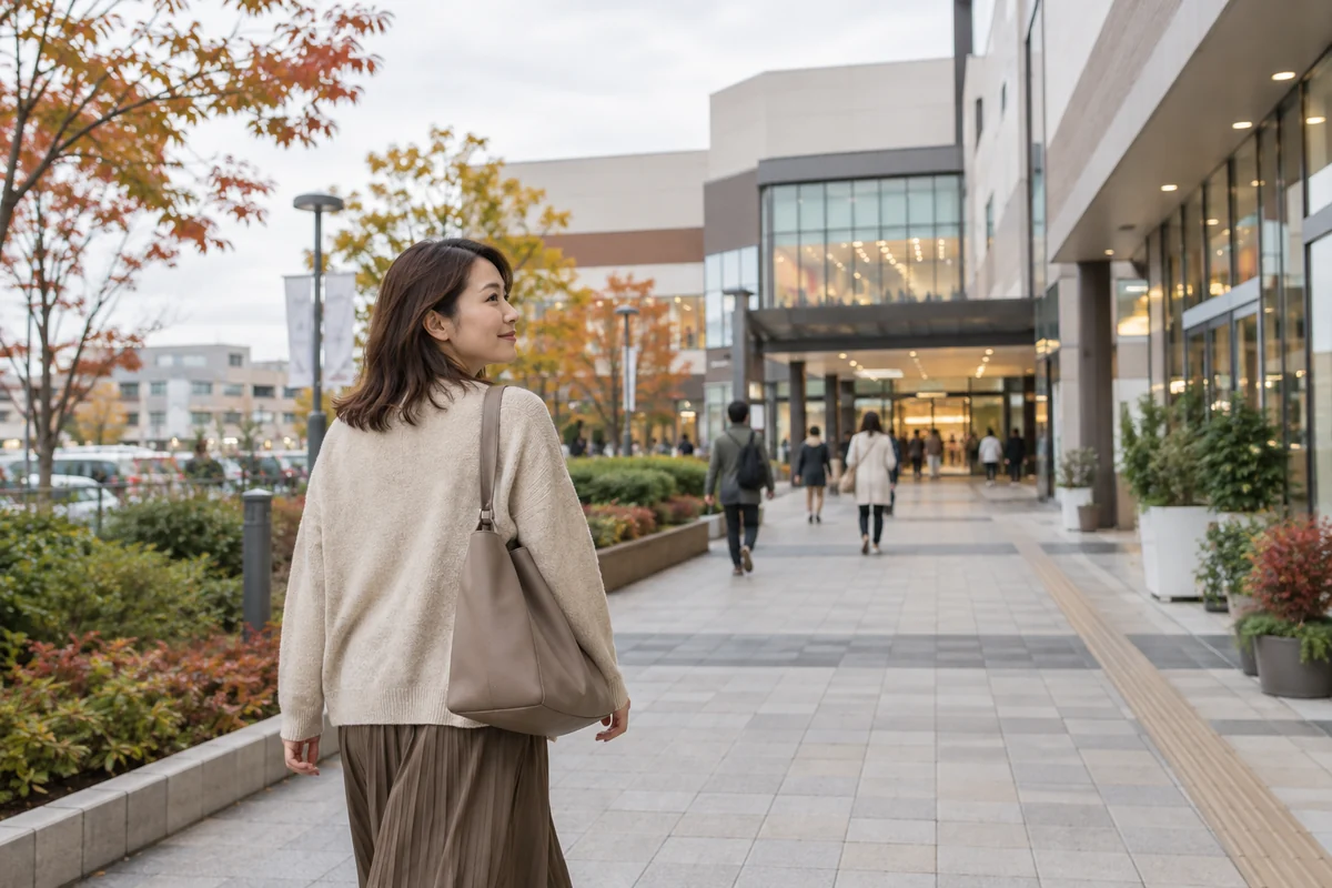 商業施設へ向かう女性の写真調イメージ