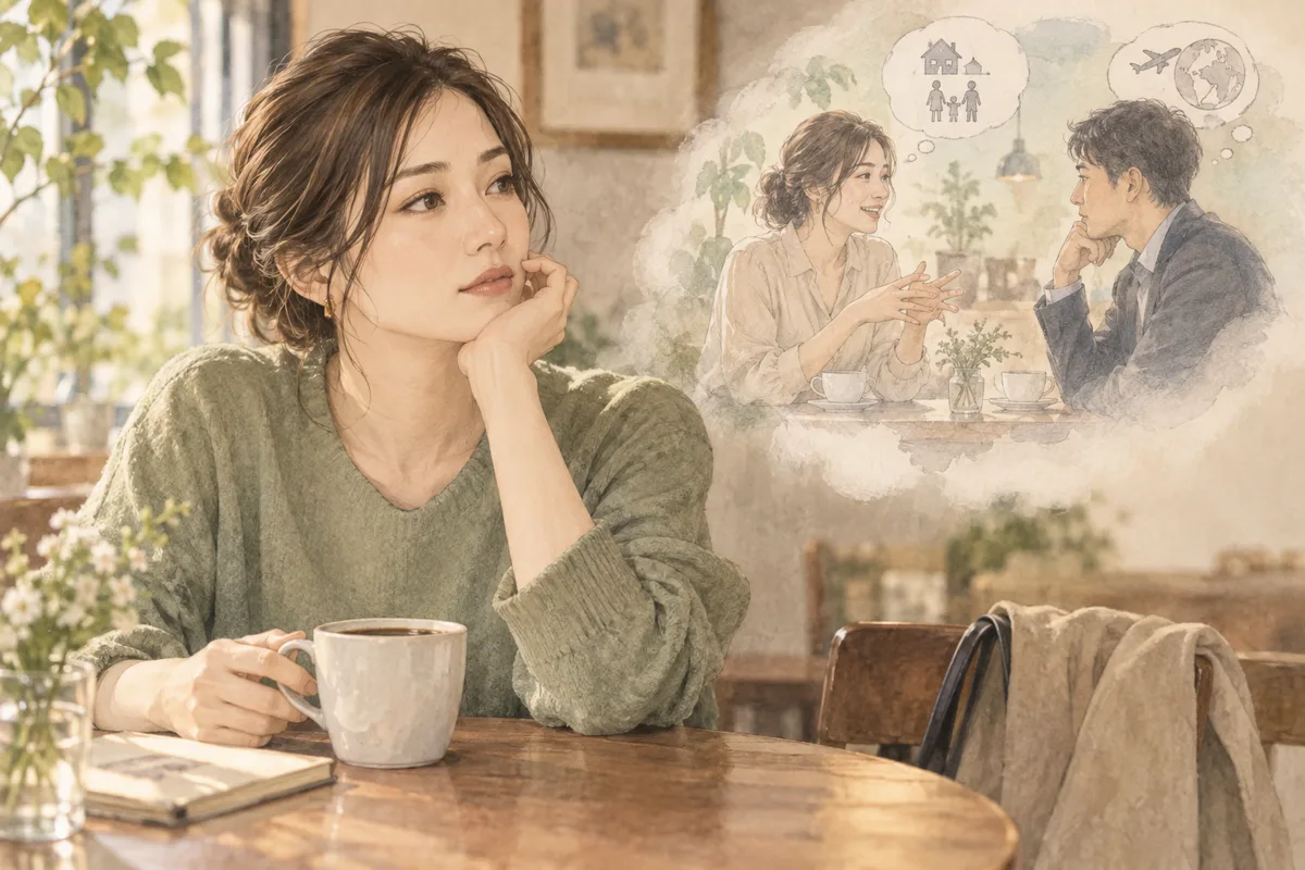 デートの後に相手との相性を振り返る女性