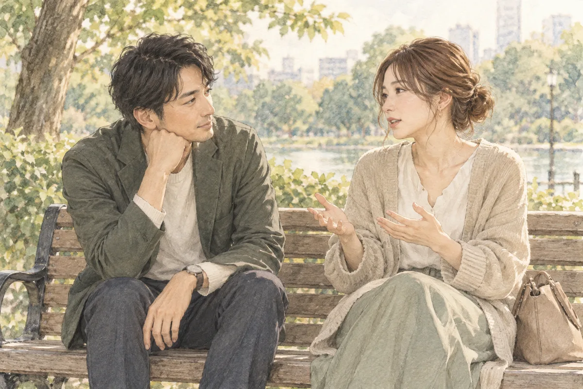 相手の話を遮らずに聞きながら関係について話す二人