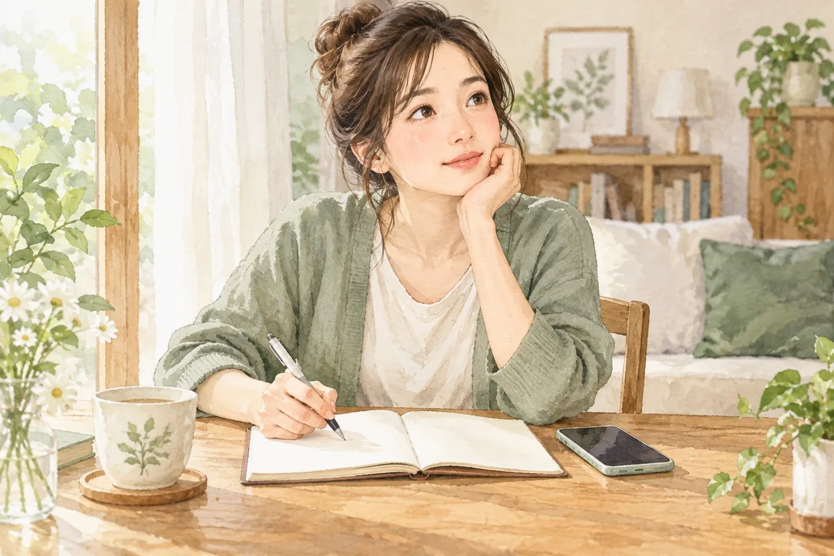 相談したい質問をノートに一つずつ整理する女性のイメージ