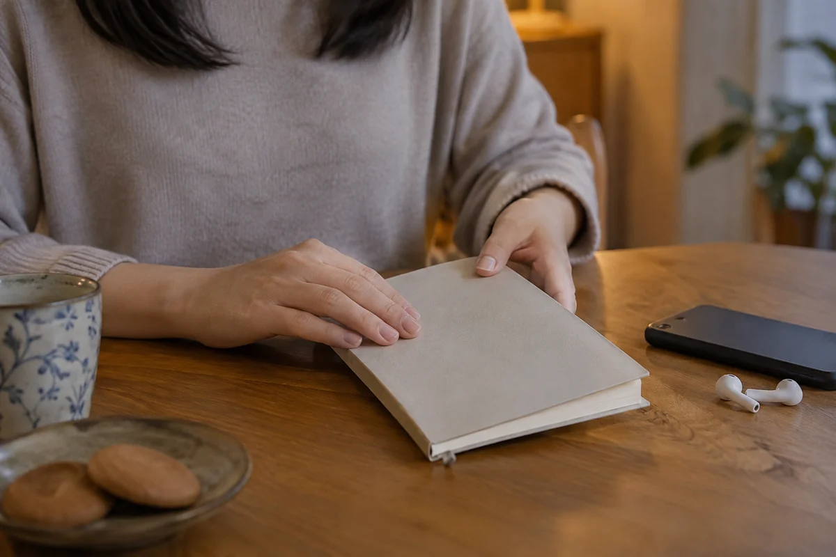 相談で聞いたことを振り返り手帳を閉じる女性のイメージ