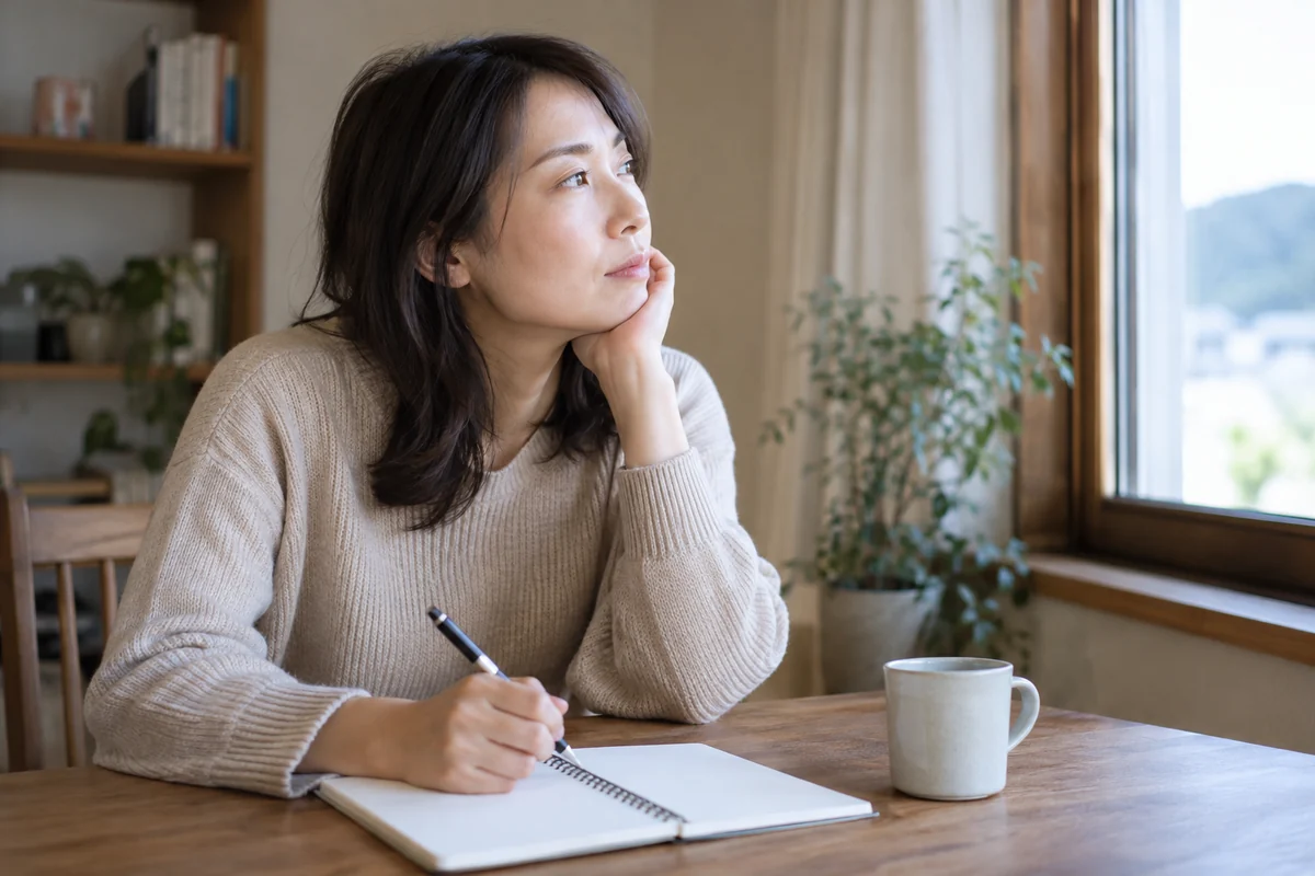 相談前に確認したい質問を考える女性のイメージ
