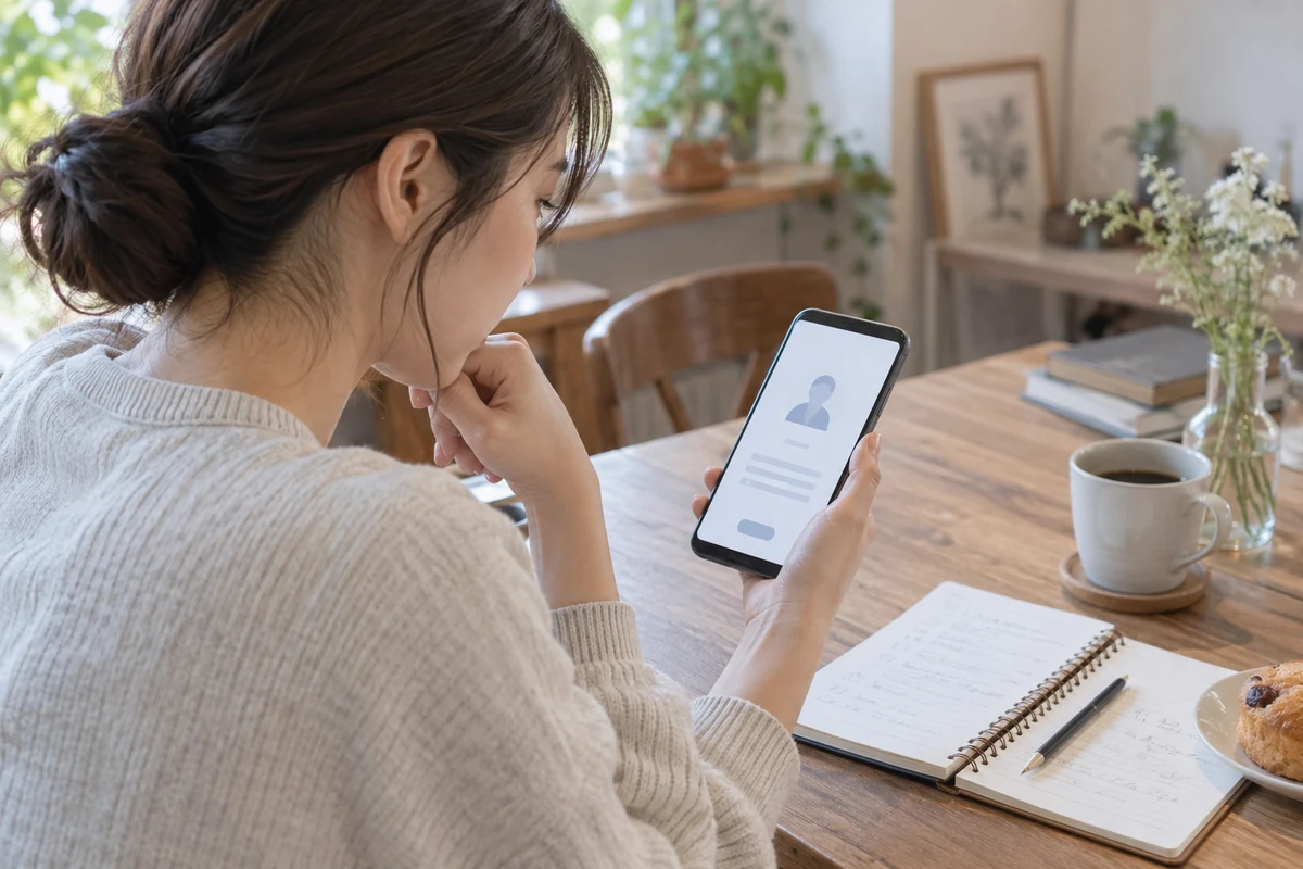 電話占いのプロフィールと料金を確認する女性のイメージ