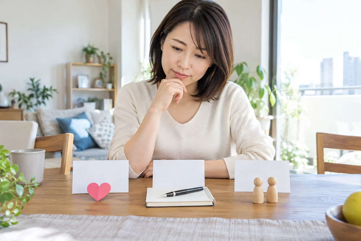 恋愛と仕事と人間関係の相談テーマを比較する女性のイメージ