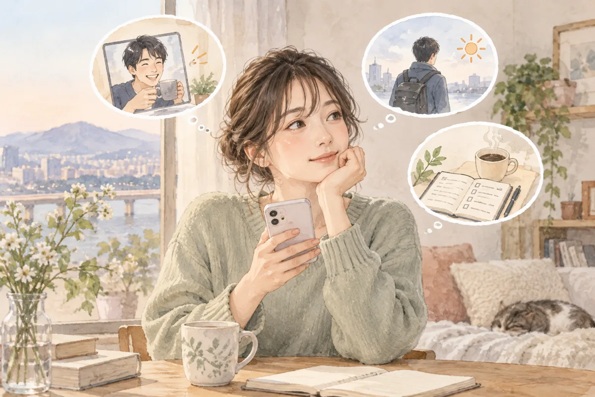 連絡を読みながら相手との関係を考える女性
