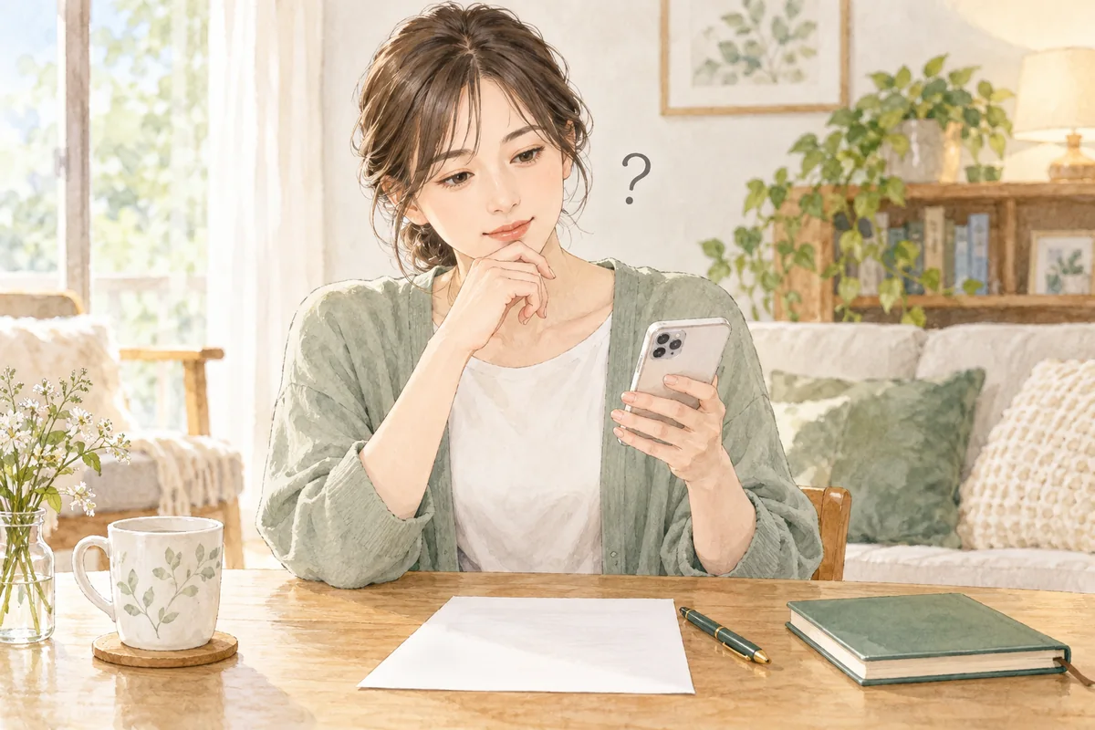 電話相談の利用条件を落ち着いて確認する女性のイメージ