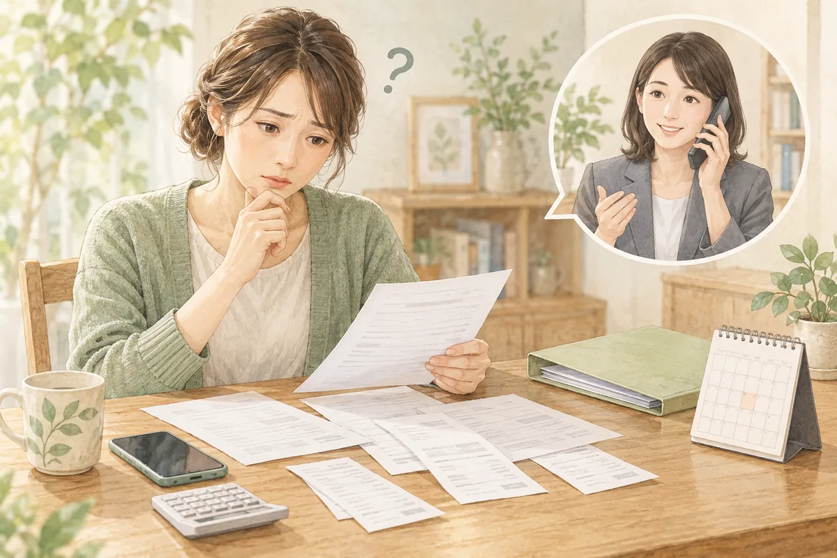 利用履歴や支払い記録を整理して相談に備える女性のイメージ