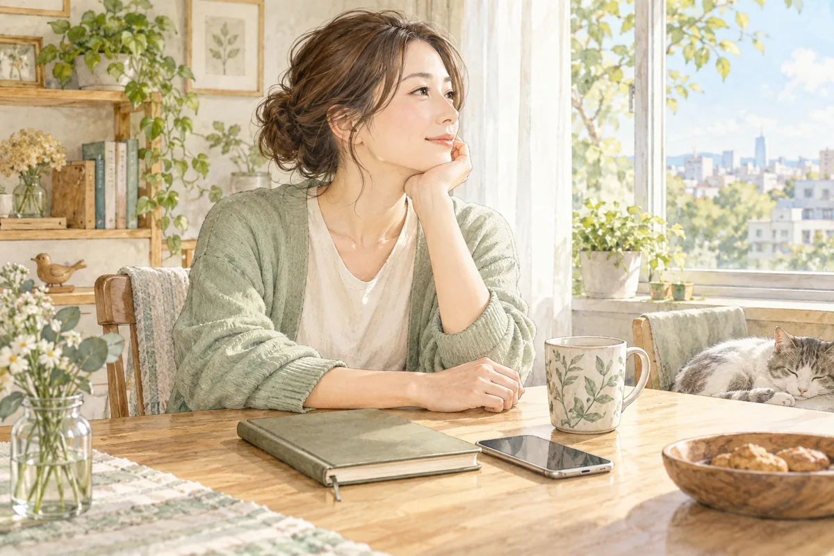 相談を急がず、自分の生活と予算を守って考える女性のイメージ