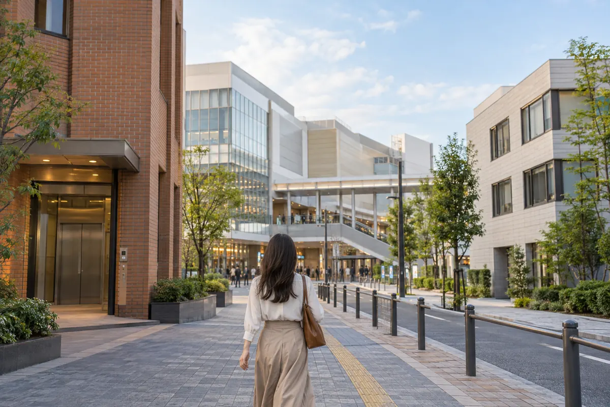 街中の異なる建物へ向かう人のイメージ
