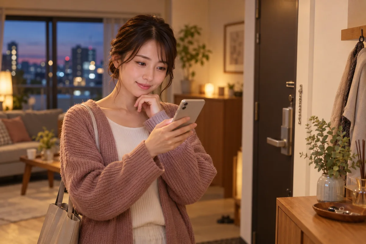 帰宅報告LINEを見て相手との距離感を考える女性