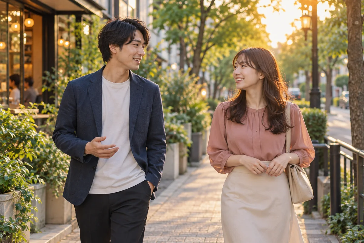 会話をしながら街を歩く男女