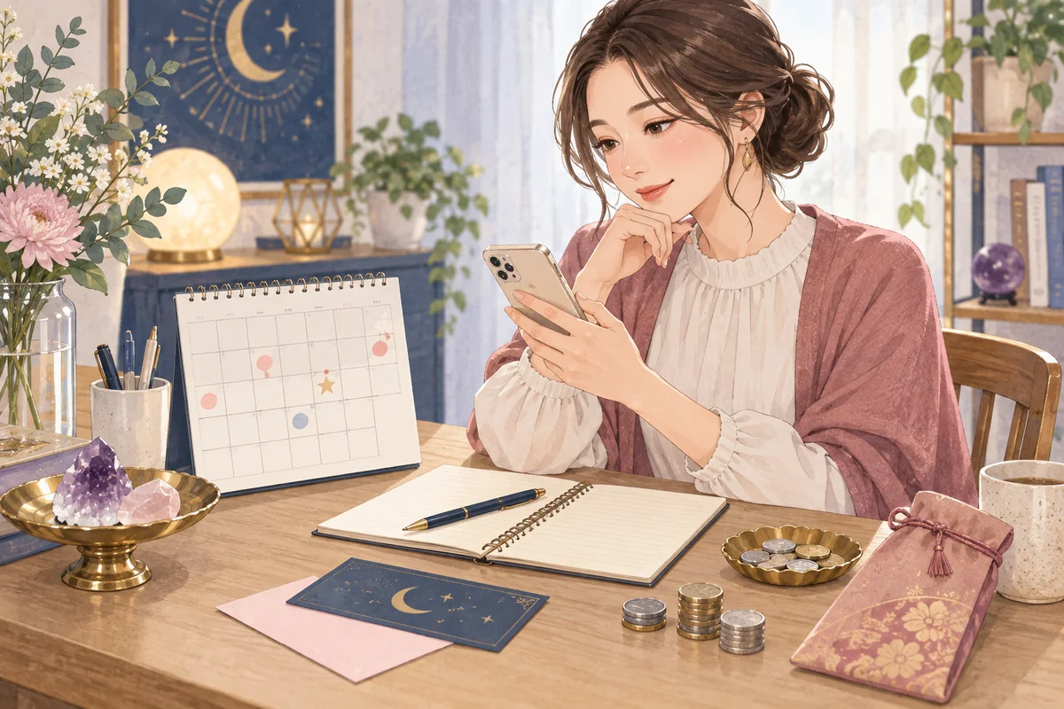 鑑定時間と予算を確認しながら予約する女性