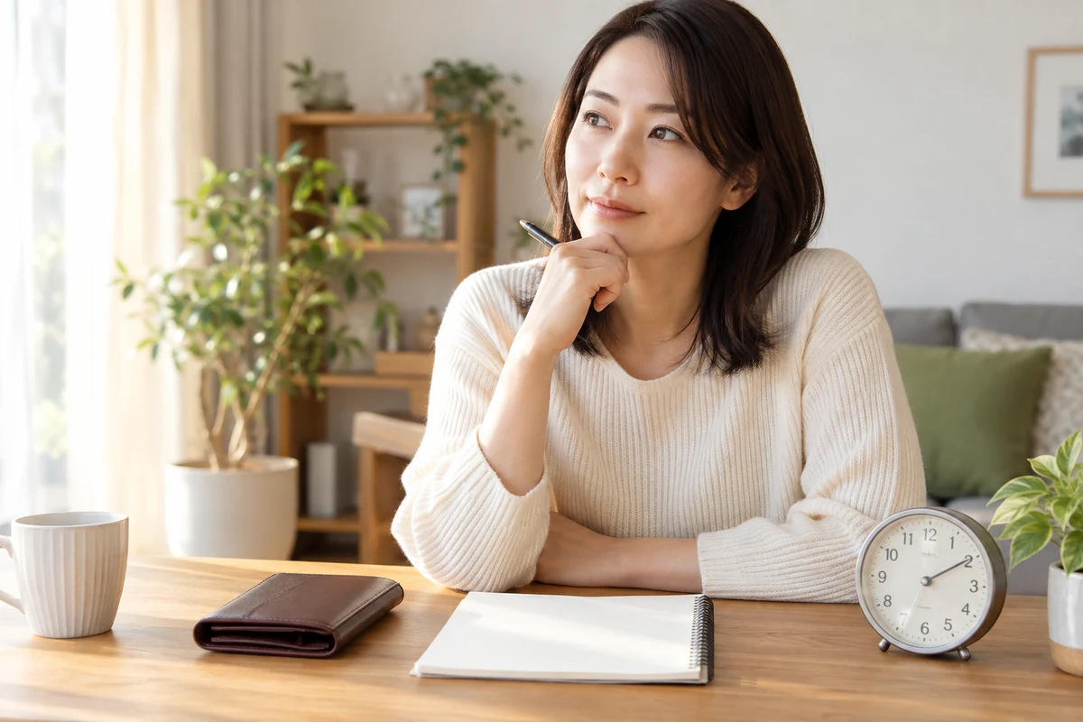 鑑定時間と予算を手帳で確認する大人の女性のイメージ