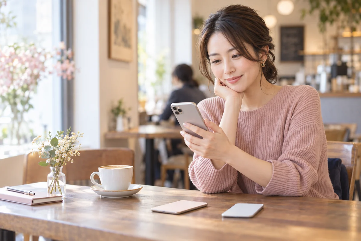 マッチングアプリの同時進行に悩みスマートフォンを見る女性