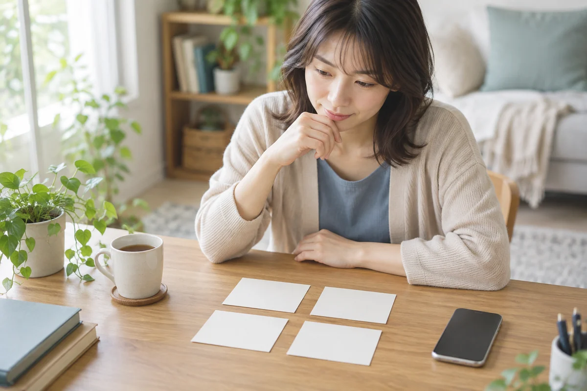 復縁へ進む前の4つの準備を落ち着いて確認する女性