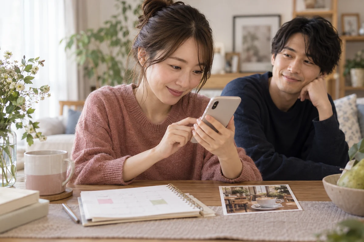 次に会う予定を考えながらメッセージを送る女性