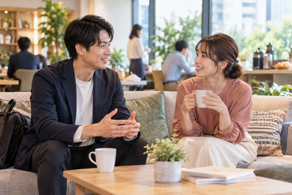 仕事や共同活動の後に節度を保って話す男女