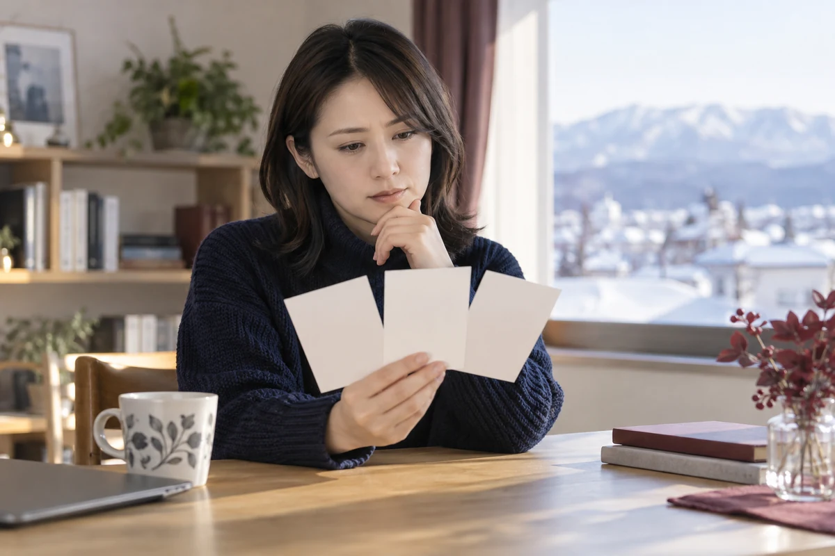 三つの探偵相談条件を同じ基準で比較する成人女性のイメージ