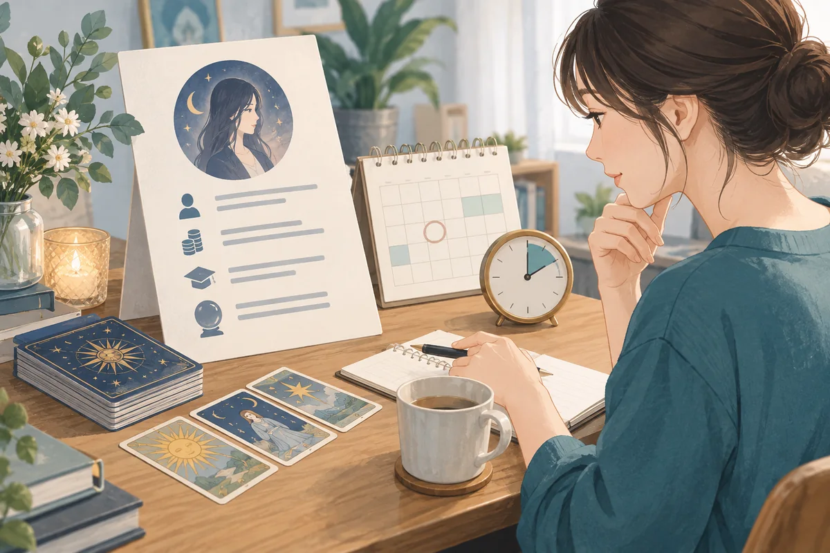 占い師のプロフィールと料金や日程を確認するイメージ