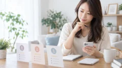 電話占い師の口コミと料金を比較して相談先を選ぶ成人女性のイメージ