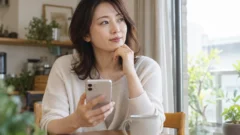 自宅で初めてのカフェデートの予定を考える女性のイメージ