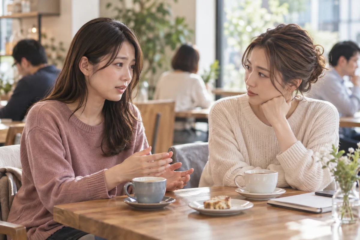 安全な場所で信頼できる人に相談する女性