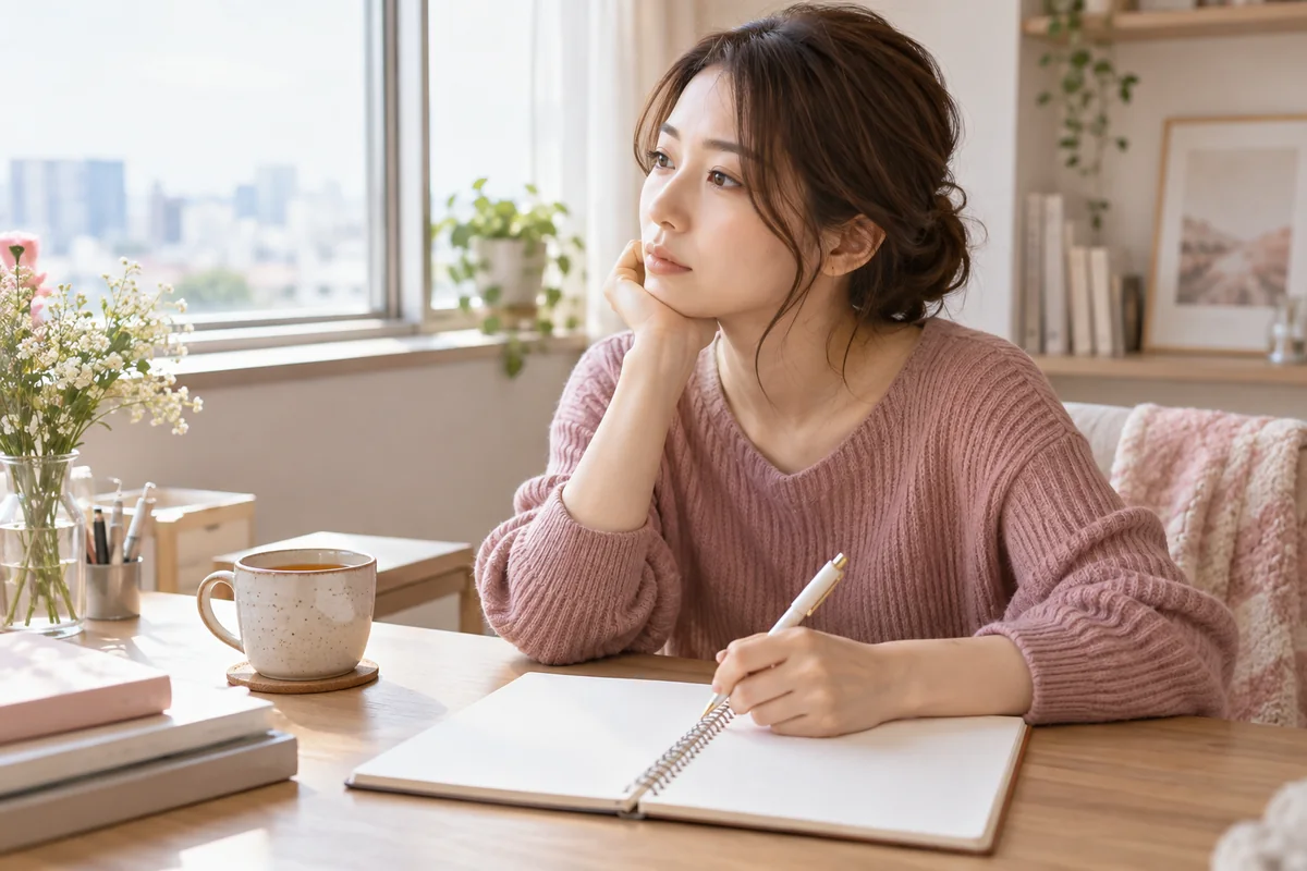 別れ話の後の疑問をノートに整理する女性