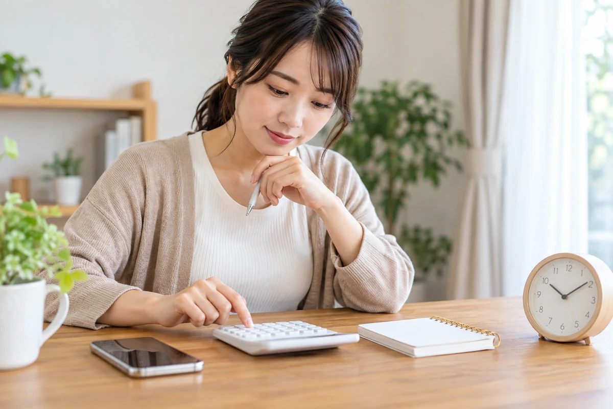 分単価・時間・通話料から予算を計算する女性